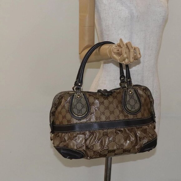 GUCCI GG Crystal Hand Bag Coated Canvas Brown Gold 223962 Auth 130181 - Picture 13 of 15